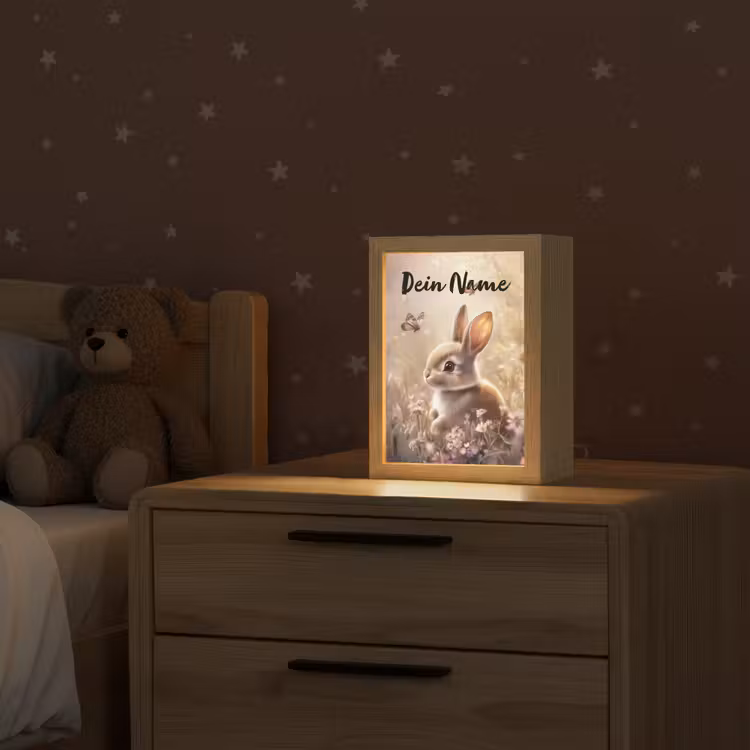 Konijntje - Bruin - Bloemen - Vlinders Light Box met kabel (Kinderlampje) klein -sfeer1_kind