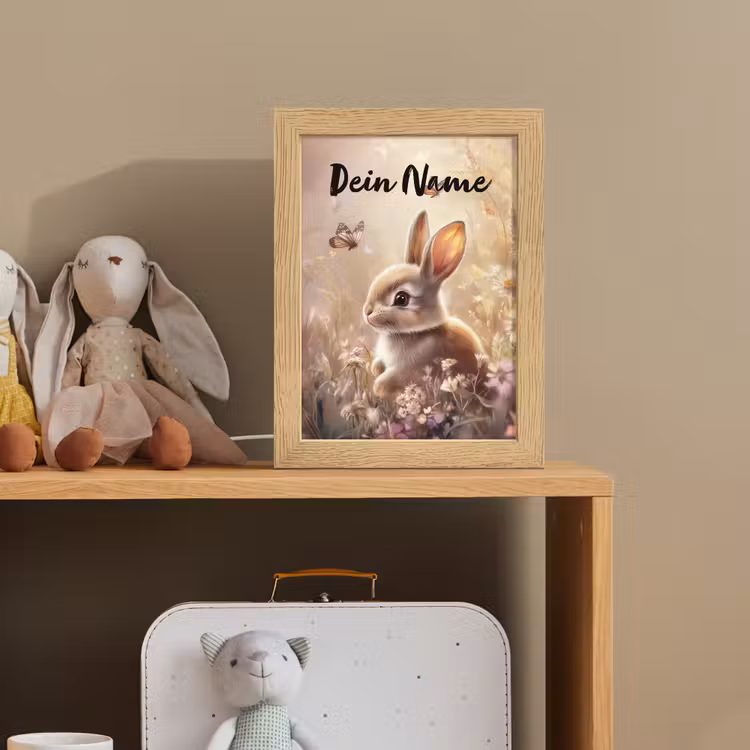 Konijntje - Bruin - Bloemen - Vlinders Light Box met kabel (Kinderlampje) klein -sfeer2_kind