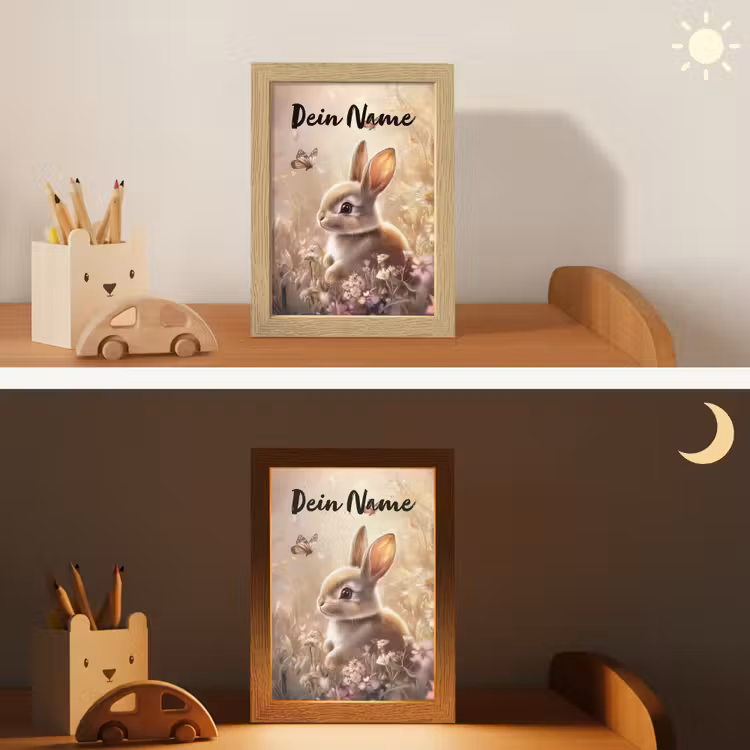 Konijntje - Bruin - Bloemen - Vlinders Light Box met kabel (Kinderlampje) klein -sfeer3_kind