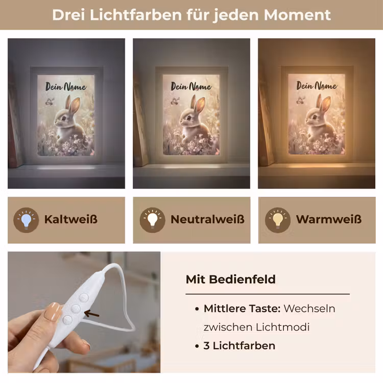 Konijntje - Bruin - Bloemen - Vlinders Light Box met kabel (Kinderlampje) klein -USP_lichtkleurDE