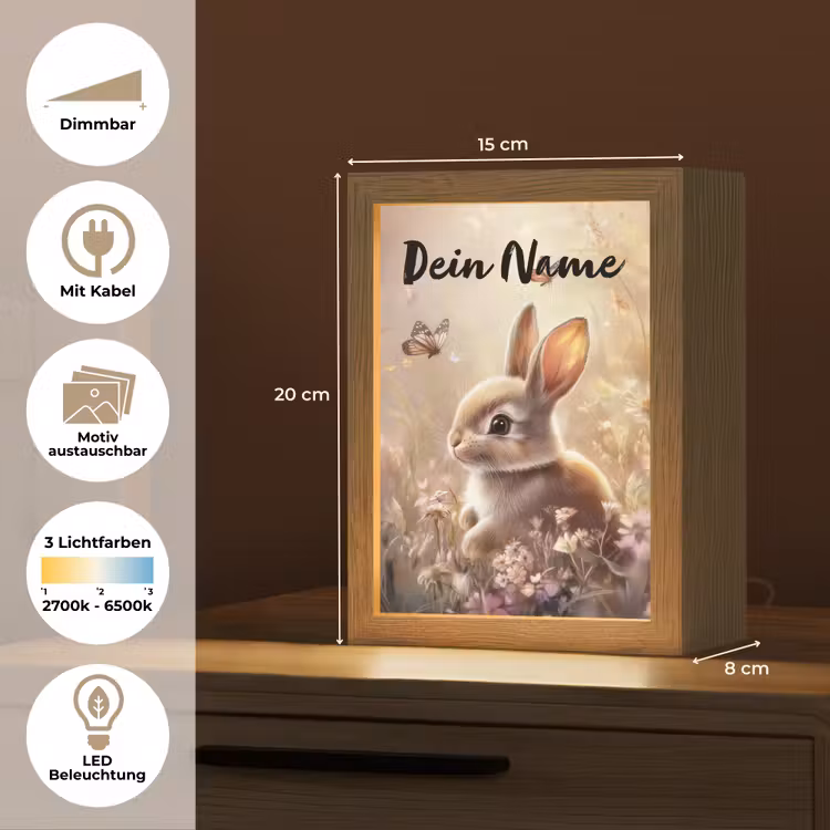 Konijntje - Bruin - Bloemen - Vlinders Light Box met kabel (Kinderlampje) klein -USP_websiteoverzichtDE