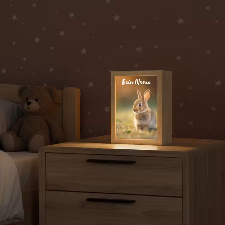 Konijntje - Bruin - Gras Light Box met kabel (Kinderlampje) klein -sfeer1_kind