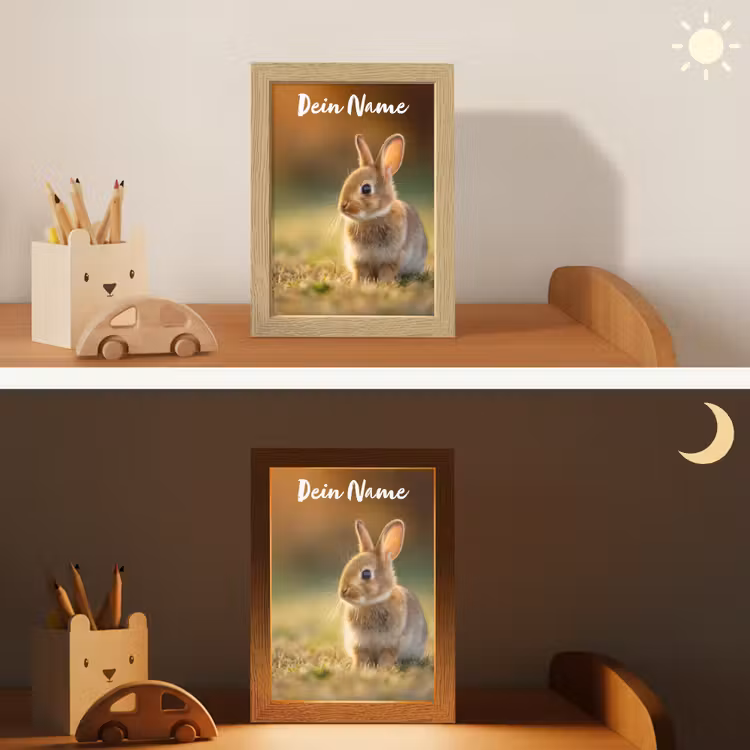 Konijntje - Bruin - Gras Light Box met kabel (Kinderlampje) klein -sfeer3_kind