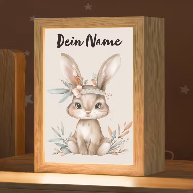 Haas - Dier - Bohemian - Pastel kleuren Light Box met kabel (Kinderlampje) klein -zzz_3d_website