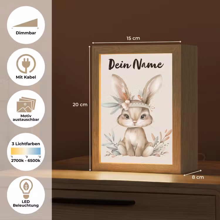 Haas - Dier - Bohemian - Pastel kleuren Light Box met kabel (Kinderlampje) klein -USP_websiteoverzichtDE