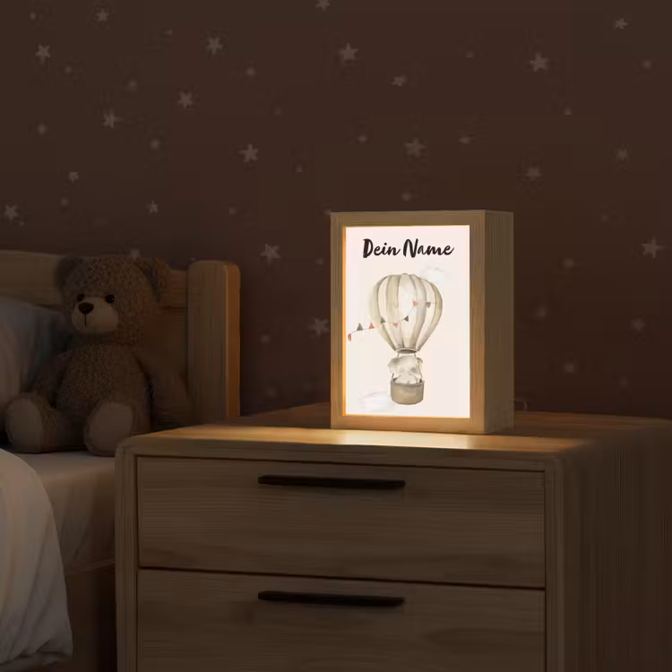 Luchtballon - Olifant - Watercolor - Beige - Dieren Light Box met kabel (Kinderlampje) klein -sfeer1_kind