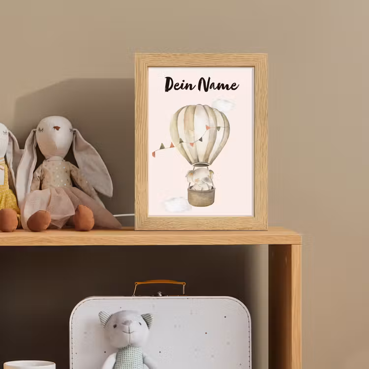 Luchtballon - Olifant - Watercolor - Beige - Dieren Light Box met kabel (Kinderlampje) klein -sfeer2_kind