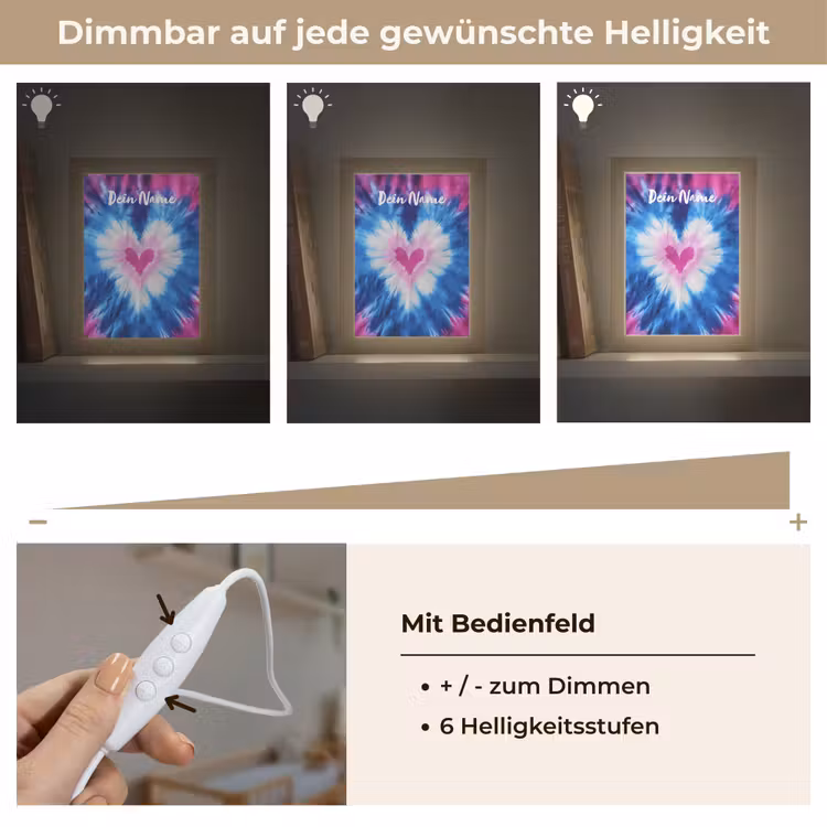 Hartje - Blauw - Tie Dye Light Box met kabel (Kinderlampje) klein -USP_dimbaarDE