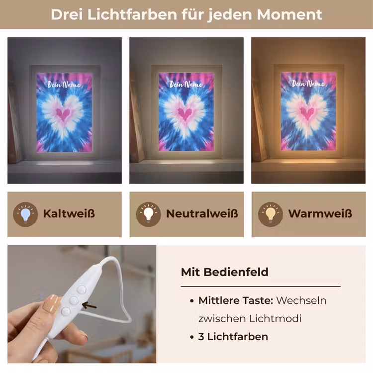 Hartje - Blauw - Tie Dye Light Box met kabel (Kinderlampje) klein -USP_lichtkleurDE
