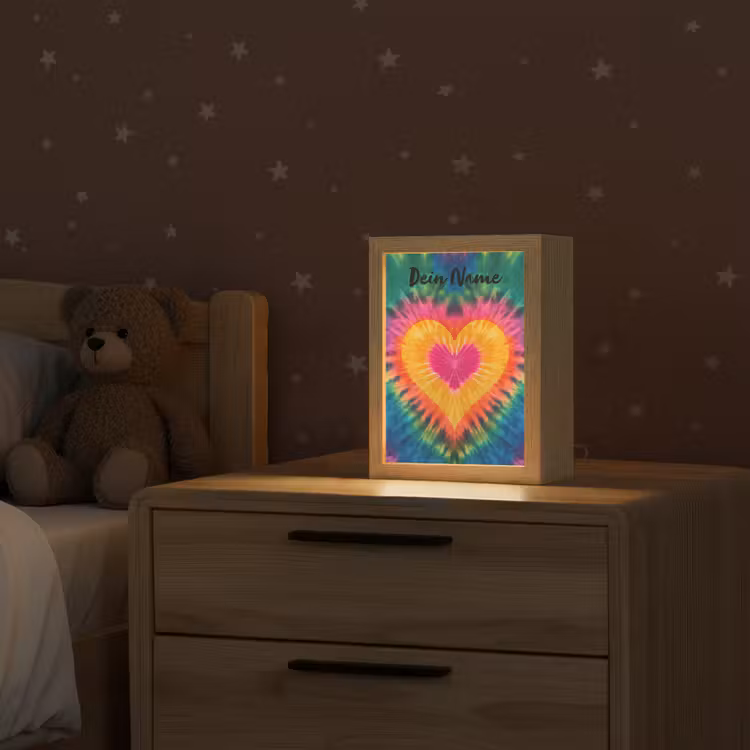 Hart - Kleurrijk - Regenboog - Tie Dye Light Box met kabel (Kinderlampje) klein -sfeer1_kind