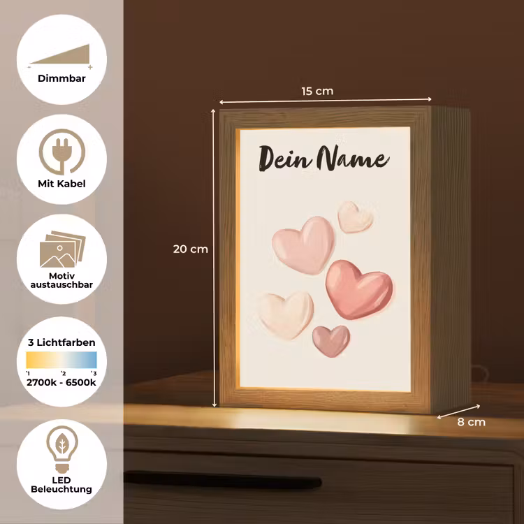 Hartjes - Roze - Minimalistisch - Illustratie Light Box met kabel (Kinderlampje) klein -USP_websiteoverzichtDE