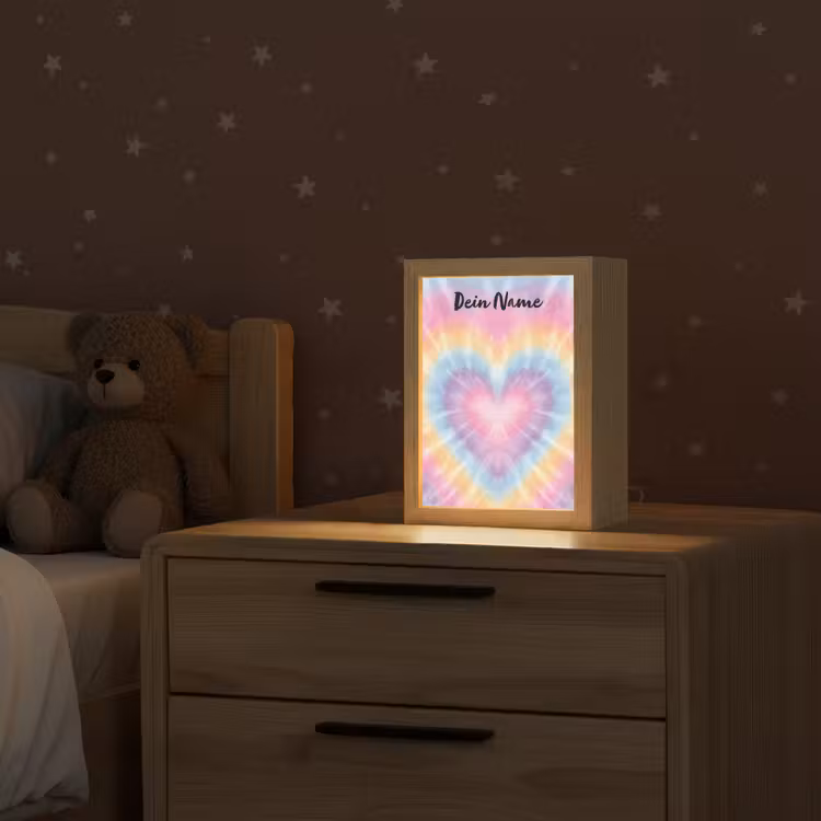 Hartvorm - Tie Dye - Pastelkleuren Light Box met kabel (Kinderlampje) klein -sfeer1_kind