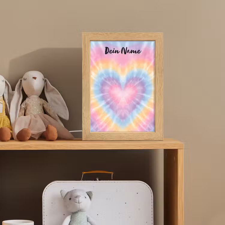 Hartvorm - Tie Dye - Pastelkleuren Light Box met kabel (Kinderlampje) klein -sfeer2_kind