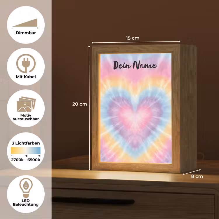 Hartvorm - Tie Dye - Pastelkleuren Light Box met kabel (Kinderlampje) klein -USP_websiteoverzichtDE