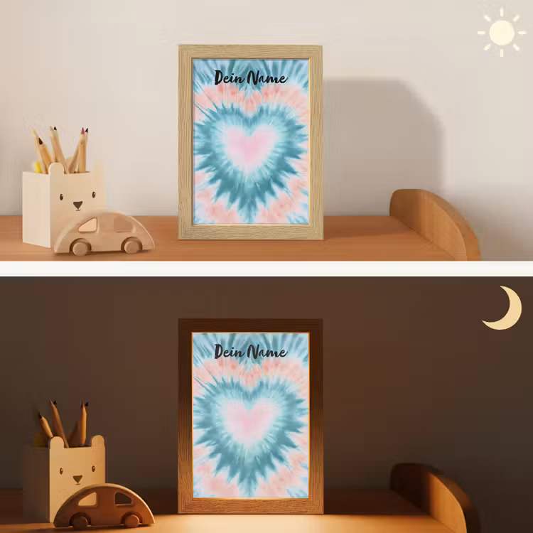 Hartvormig - Tie dye - Lichtblauw - Pasteltinten Light Box met kabel (Kinderlampje) klein -sfeer3_kind