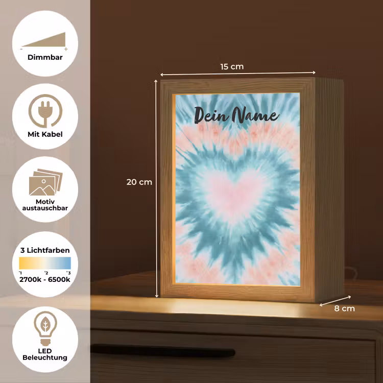 Hartvormig - Tie dye - Lichtblauw - Pasteltinten Light Box met kabel (Kinderlampje) klein -USP_websiteoverzichtDE