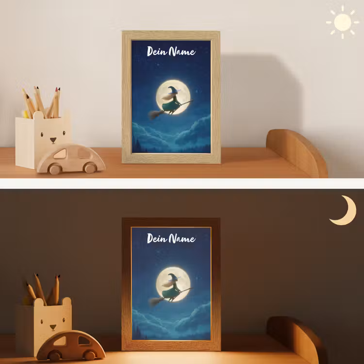 Heks - Volle maan - Sterrenhemel Light Box met kabel (Kinderlampje) klein -sfeer3_kind
