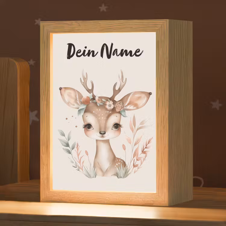 Hert - Bohemian - Bloemen - Bosdieren Light Box met kabel (Kinderlampje) klein -zzz_3d_website