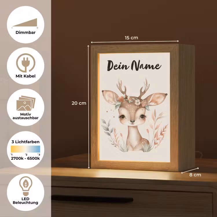 Hert - Bohemian - Bloemen - Bosdieren Light Box met kabel (Kinderlampje) klein -USP_websiteoverzichtDE
