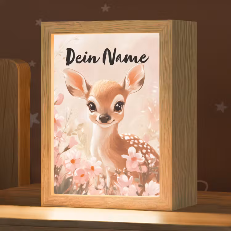 Hertje - Illustratie - Bloemen - Roze Light Box met kabel (Kinderlampje) klein -zzz_3d_website