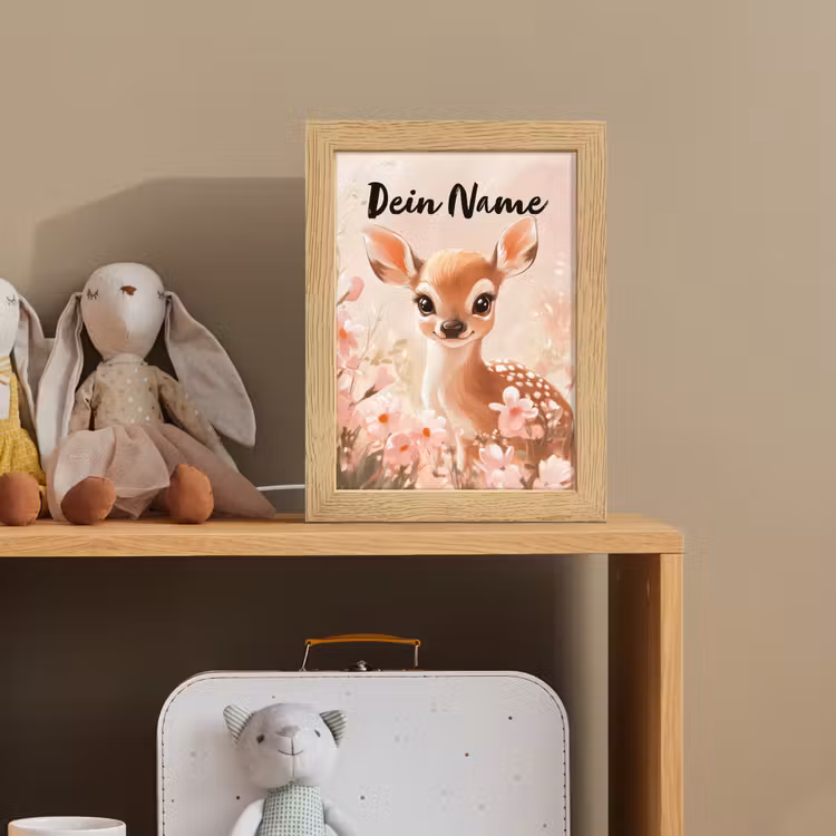 Hertje - Illustratie - Bloemen - Roze Light Box met kabel (Kinderlampje) klein -sfeer2_kind