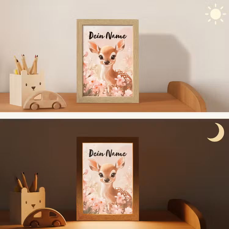 Hertje - Illustratie - Bloemen - Roze Light Box met kabel (Kinderlampje) klein -sfeer3_kind