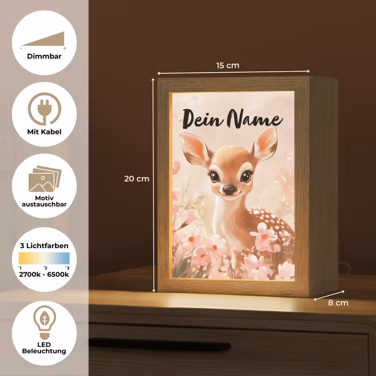 Hertje - Illustratie - Bloemen - Roze Light Box met kabel (Kinderlampje) klein -USP_websiteoverzichtDE