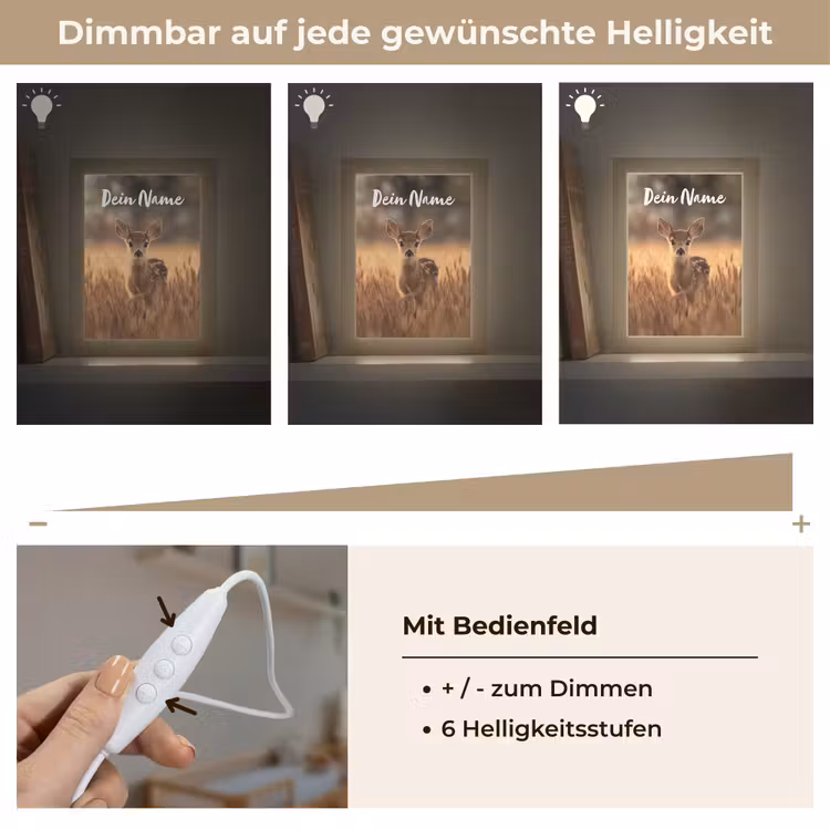 Hert - Graanveld - Bruin Light Box met kabel (Kinderlampje) klein -USP_dimbaarDE