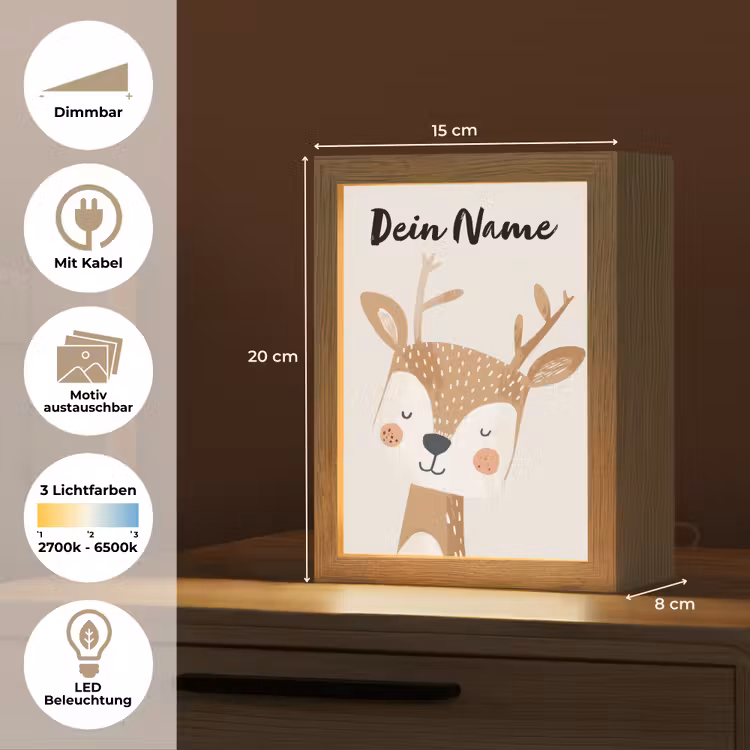 Hert - Bosdieren - Beige Light Box met kabel (Kinderlampje) klein -USP_websiteoverzichtDE