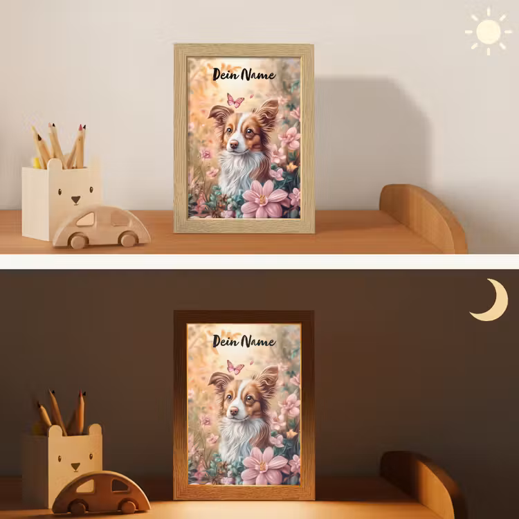 Hond - Bloemen - Roze Light Box met kabel (Kinderlampje) klein -sfeer3_kind