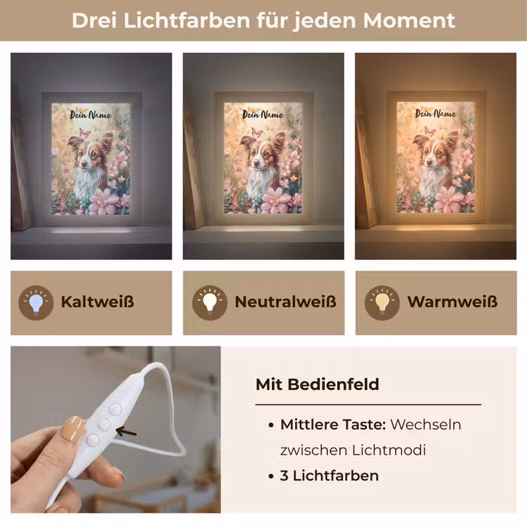 Hond - Bloemen - Roze Light Box met kabel (Kinderlampje) klein -USP_lichtkleurDE