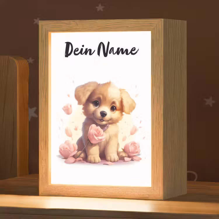 Hond - Bloemen - Roze - Meisjes - Kind Light Box met kabel (Kinderlampje) klein -zzz_3d_website