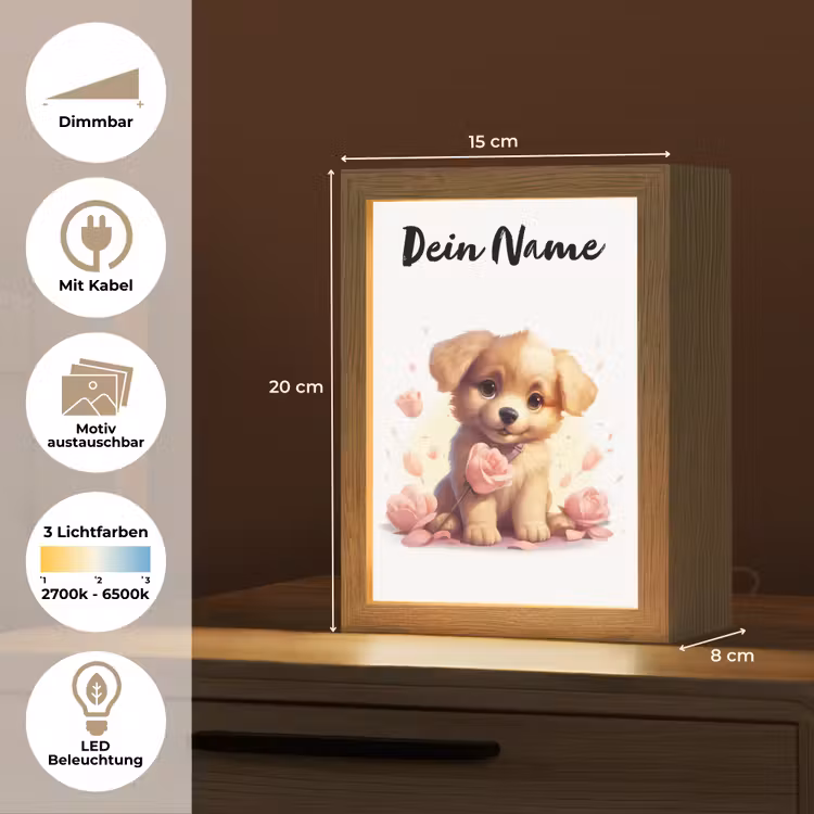 Hond - Bloemen - Roze - Meisjes - Kind Light Box met kabel (Kinderlampje) klein -USP_websiteoverzichtDE