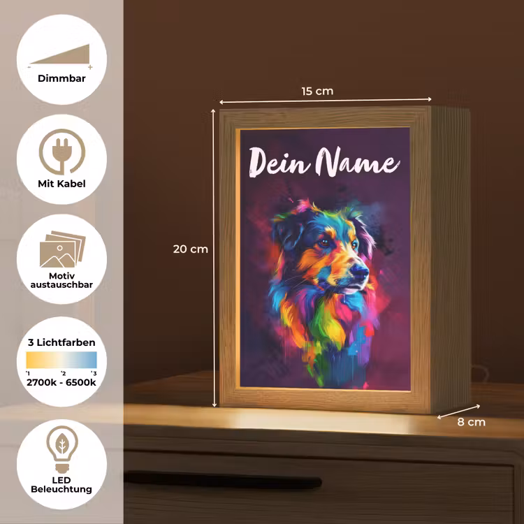 Hond - Kleurrijk - Dier - Dierenhoofd Light Box met kabel (Kinderlampje) klein -USP_websiteoverzichtDE