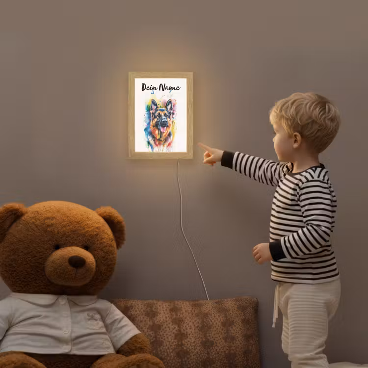 Hond - Verf - Dieren - Kleurrijk - Duitse Herder Light Box met kabel (Kinderlampje) klein -sfeer4a_kind