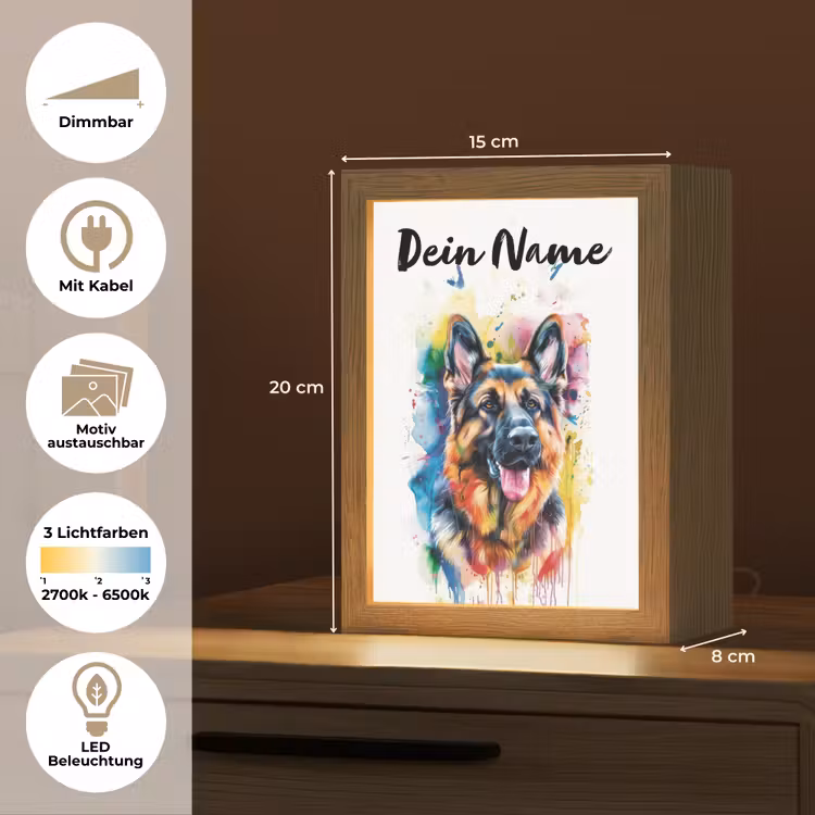 Hond - Verf - Dieren - Kleurrijk - Duitse Herder Light Box met kabel (Kinderlampje) klein -USP_websiteoverzichtDE