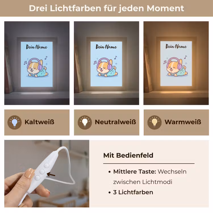 Hondje - Koptelefoon - Blauw - Muzieknoten Light Box met kabel (Kinderlampje) klein -USP_lichtkleurDE