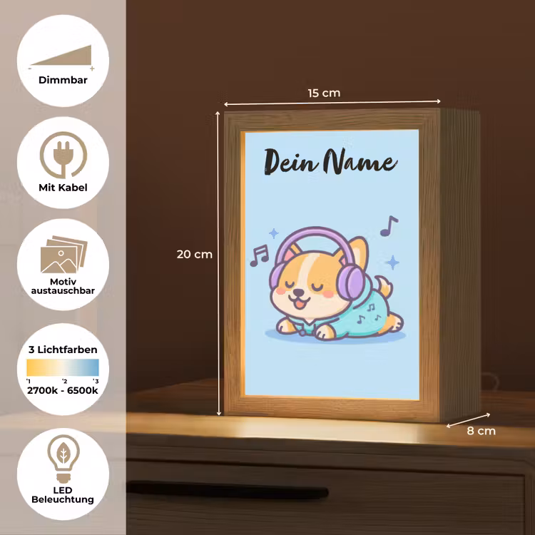 Hondje - Koptelefoon - Blauw - Muzieknoten Light Box met kabel (Kinderlampje) klein -USP_websiteoverzichtDE