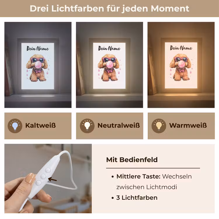 Hond - Roze - Kauwgom Light Box met kabel (Kinderlampje) klein -USP_lichtkleurDE