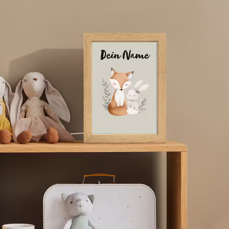 Illustratie - Vos - Konijn - Bladeren Light Box met kabel (Kinderlampje) klein -sfeer2_kind