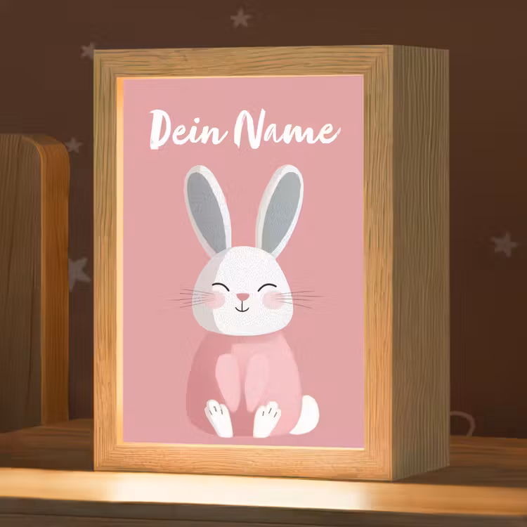 Illustratie - Konijn - Roze - Minimalistisch Light Box met kabel (Kinderlampje) klein -zzz_3d_website