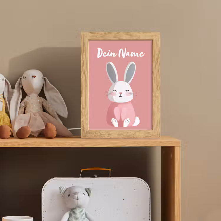 Illustratie - Konijn - Roze - Minimalistisch Light Box met kabel (Kinderlampje) klein -sfeer2_kind