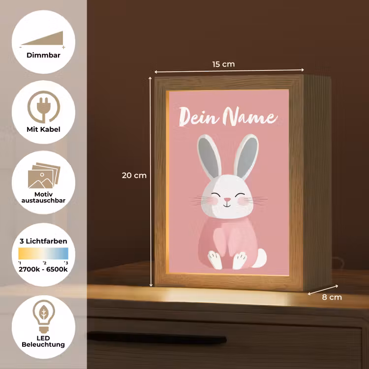 Illustratie - Konijn - Roze - Minimalistisch Light Box met kabel (Kinderlampje) klein -USP_websiteoverzichtDE