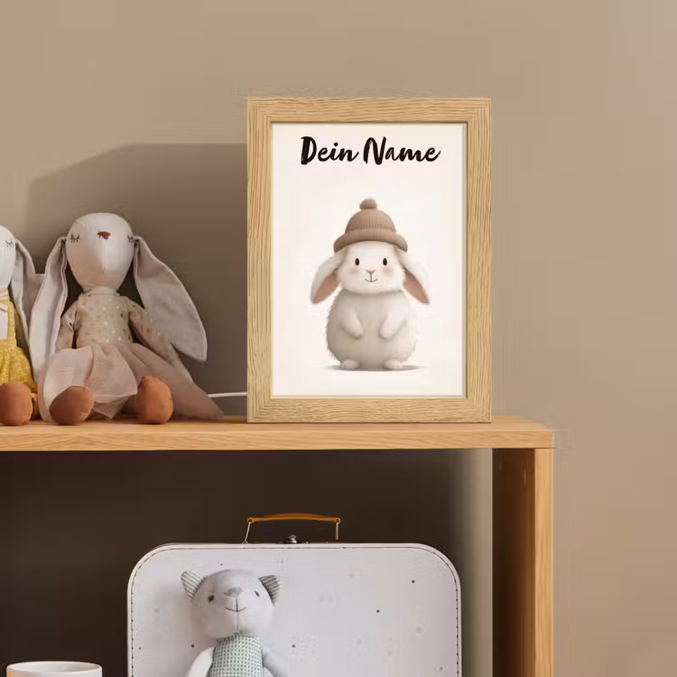 Konijn - Muts - Oren - Beige Light Box met kabel (Kinderlampje) klein -sfeer2_kind