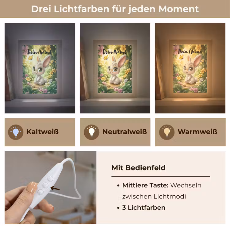 Konijn - Zonlicht - Sprookjesachtig - Vlinder Light Box met kabel (Kinderlampje) klein -USP_lichtkleurDE