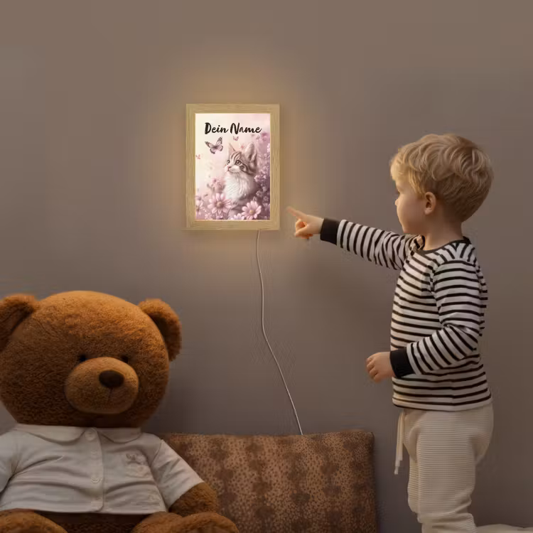 Kitten - Bloemen - Vlinders - Paars Light Box met kabel (Kinderlampje) klein -sfeer4a_kind