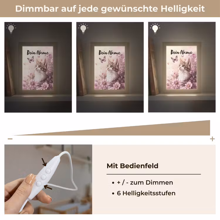Kitten - Bloemen - Vlinders - Paars Light Box met kabel (Kinderlampje) klein -USP_dimbaarDE