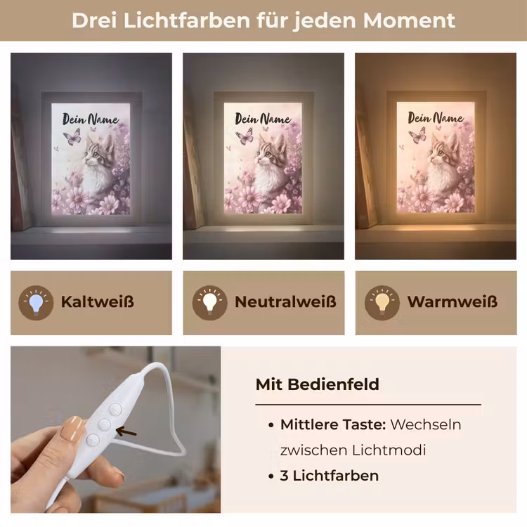 Kitten - Bloemen - Vlinders - Paars Light Box met kabel (Kinderlampje) klein -USP_lichtkleurDE