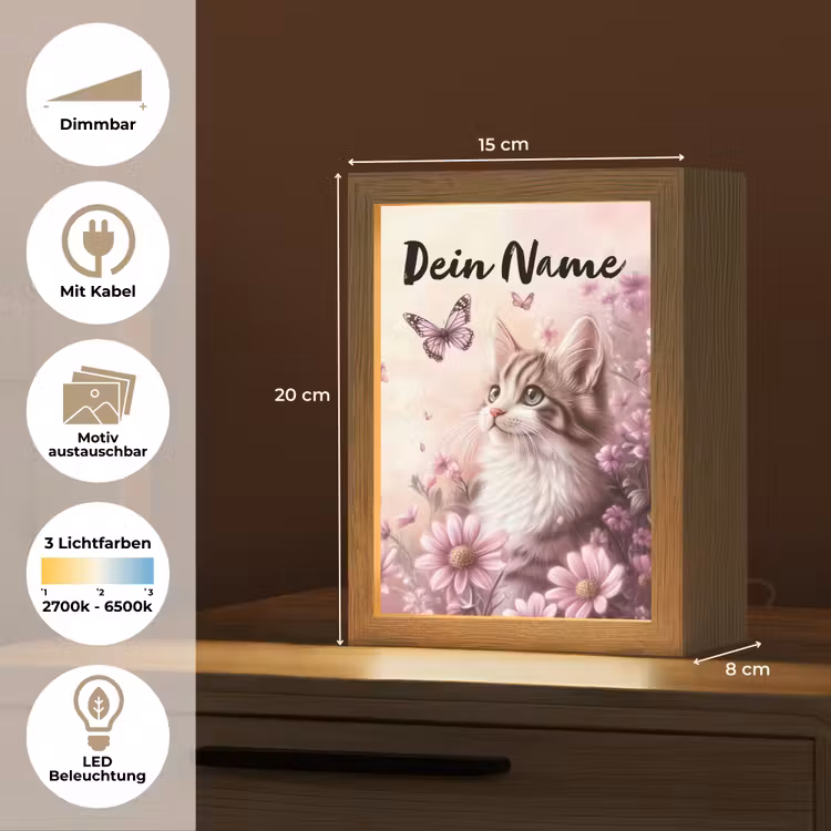 Kitten - Bloemen - Vlinders - Paars Light Box met kabel (Kinderlampje) klein -USP_websiteoverzichtDE