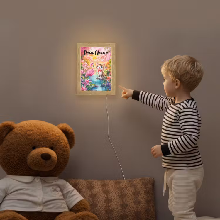Kitten - Flamingo - Bloemen Light Box met kabel (Kinderlampje) klein -sfeer4a_kind